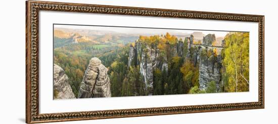 Bastei Bridge and Lilienstein, Elbe Sandstone Mountains, Saxon Switzerland National Park, Germany-Peter Adams-Framed Photographic Print