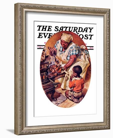 "Basting the Turkey," Saturday Evening Post Cover, November 28, 1936-Joseph Christian Leyendecker-Framed Giclee Print