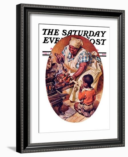 "Basting the Turkey," Saturday Evening Post Cover, November 28, 1936-Joseph Christian Leyendecker-Framed Giclee Print