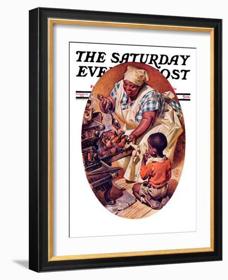 "Basting the Turkey," Saturday Evening Post Cover, November 28, 1936-Joseph Christian Leyendecker-Framed Giclee Print