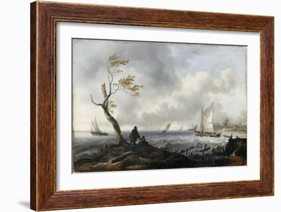 Bateaux de pêche et cabotier par gros temps dit aussi "Le Coup de vent"-Ludolf Backhuysen-Framed Giclee Print