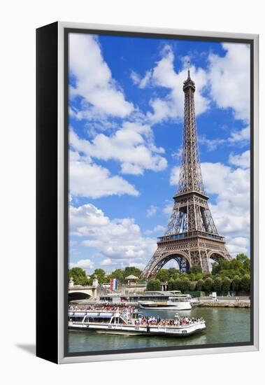 Bateaux Mouches Tour Boat on River Seine Passing the Eiffel Tower, Paris, France, Europe-Neale Clark-Framed Premier Image Canvas