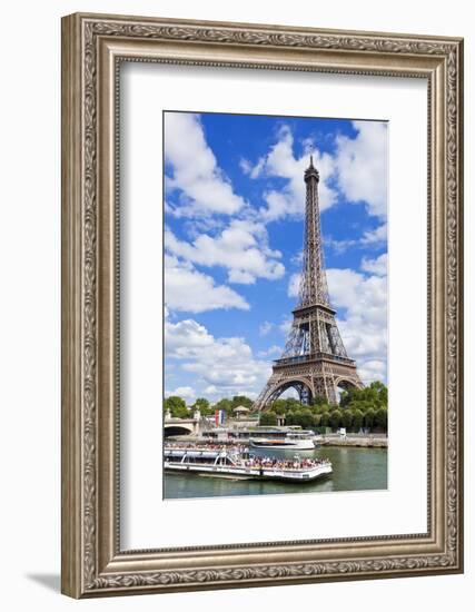 Bateaux Mouches Tour Boat on River Seine Passing the Eiffel Tower, Paris, France, Europe-Neale Clark-Framed Photographic Print