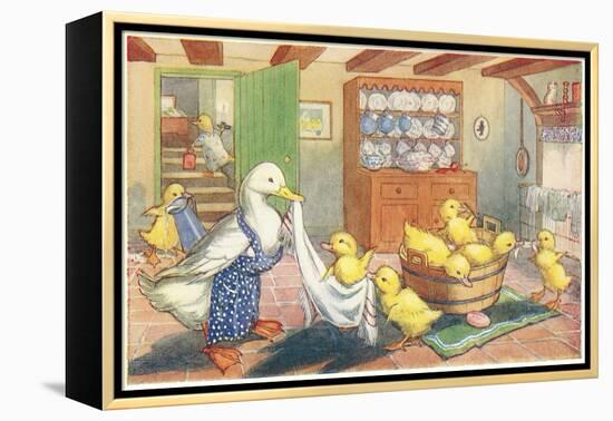 Bath Day for Ducklings-null-Framed Stretched Canvas