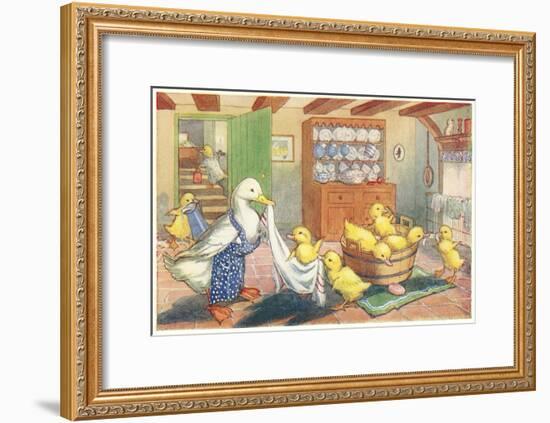 Bath Day for Ducklings-null-Framed Art Print