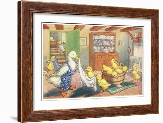 Bath Day for Ducklings-null-Framed Art Print