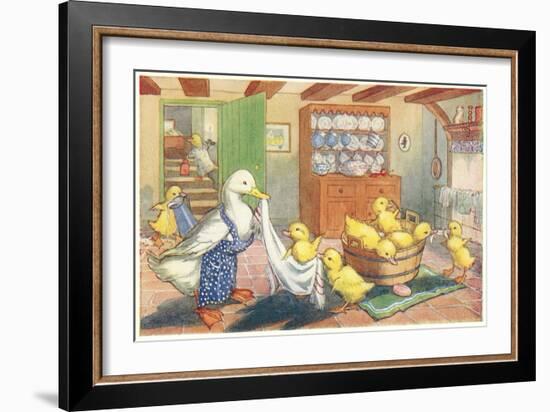 Bath Day for Ducklings-null-Framed Art Print