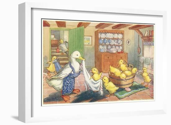 Bath Day for Ducklings-null-Framed Art Print