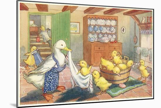 Bath Day for Ducklings-null-Mounted Art Print