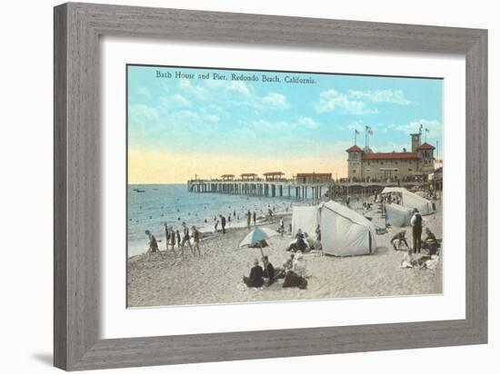 Bath House and Pier, Redondo Beach-null-Framed Art Print