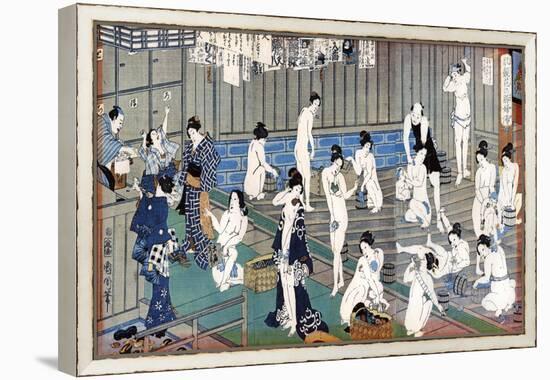 Bath House Scene, a Print by Toyohara Kunichika, 19th Century-Toyohara Kunichika-Framed Premier Image Canvas