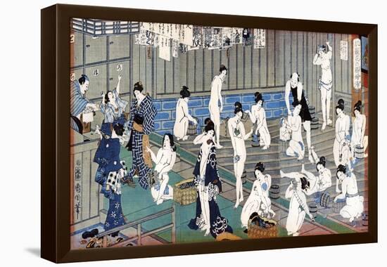 Bath House Scene, a Print by Toyohara Kunichika, 19th Century-Toyohara Kunichika-Framed Premier Image Canvas