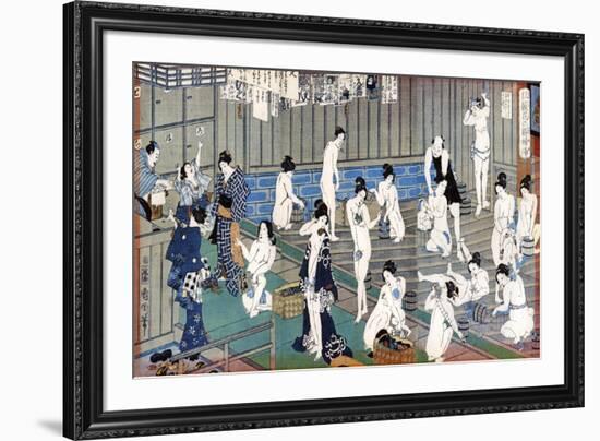 Bath House Scene, a Print by Toyohara Kunichika, 19th Century-Toyohara Kunichika-Framed Giclee Print