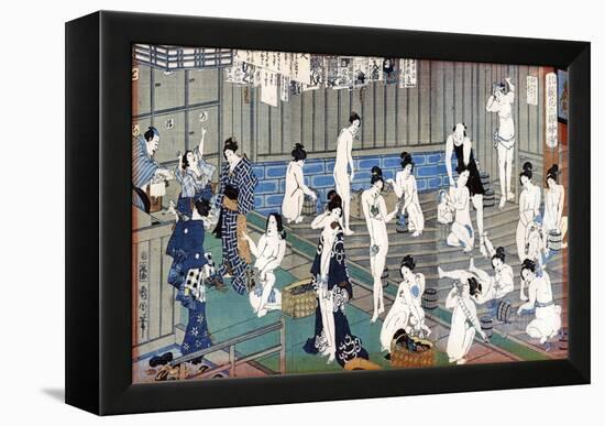 Bath House Scene, a Print by Toyohara Kunichika, 19th Century-Toyohara Kunichika-Framed Premier Image Canvas