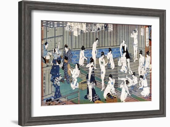 Bath House Scene, a Print by Toyohara Kunichika, 19th Century-Toyohara Kunichika-Framed Giclee Print