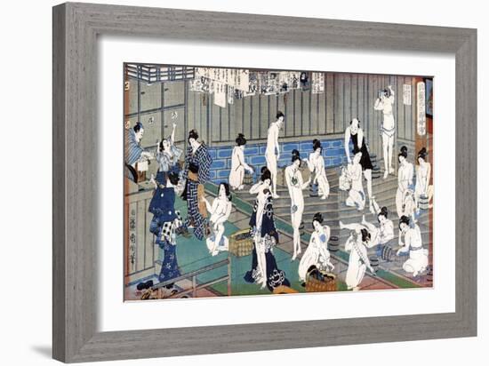 Bath House Scene, a Print by Toyohara Kunichika, 19th Century-Toyohara Kunichika-Framed Giclee Print