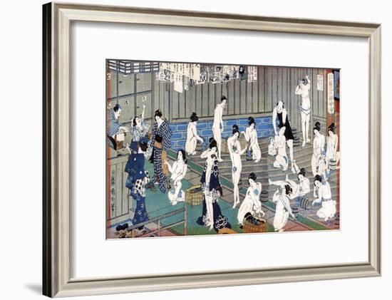 Bath House Scene, a Print by Toyohara Kunichika, 19th Century-Toyohara Kunichika-Framed Giclee Print