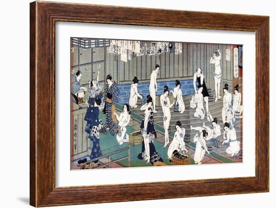 Bath House Scene, a Print by Toyohara Kunichika, 19th Century-Toyohara Kunichika-Framed Giclee Print