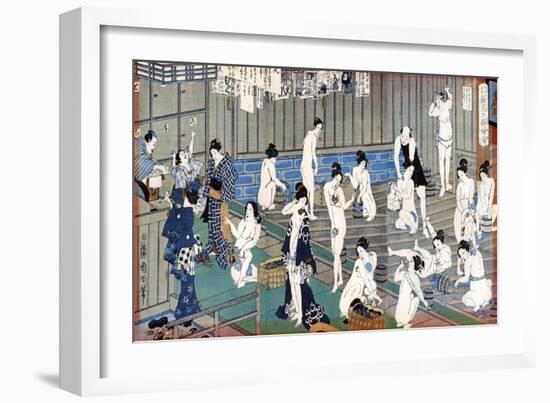 Bath House Scene, a Print by Toyohara Kunichika, 19th Century-Toyohara Kunichika-Framed Giclee Print