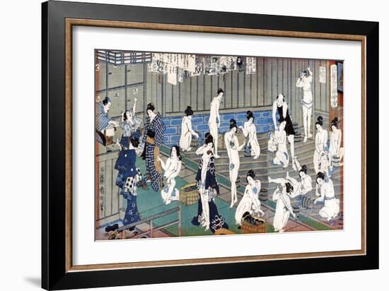 Bath House Scene, a Print by Toyohara Kunichika, 19th Century-Toyohara Kunichika-Framed Premium Giclee Print