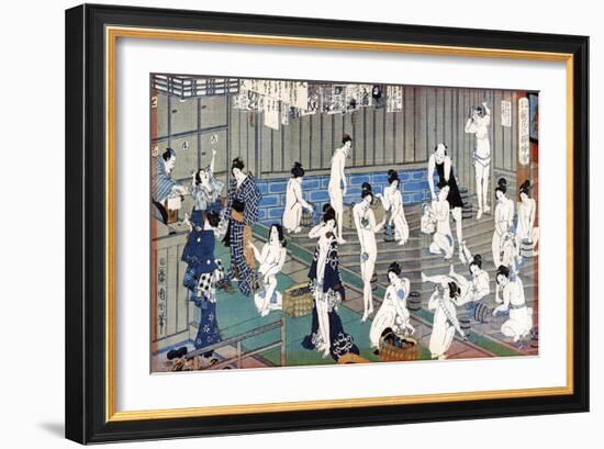 Bath House Scene, a Print by Toyohara Kunichika, 19th Century-Toyohara Kunichika-Framed Premium Giclee Print