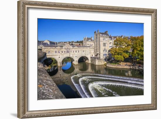 Bath Weir and Pulteney Bridge on the River Avon, Bath, Somerset, England, United Kingdom-Billy Stock-Framed Photographic Print
