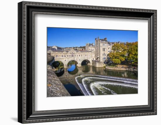 Bath Weir and Pulteney Bridge on the River Avon, Bath, Somerset, England, United Kingdom-Billy Stock-Framed Photographic Print