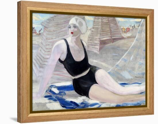 Bather in Black Swimming Suit-Jacqueline Marval-Framed Premier Image Canvas