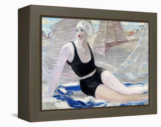 Bather in Black Swimming Suit-Jacqueline Marval-Framed Premier Image Canvas