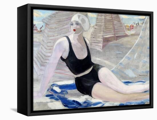 Bather in Black Swimming Suit-Jacqueline Marval-Framed Premier Image Canvas