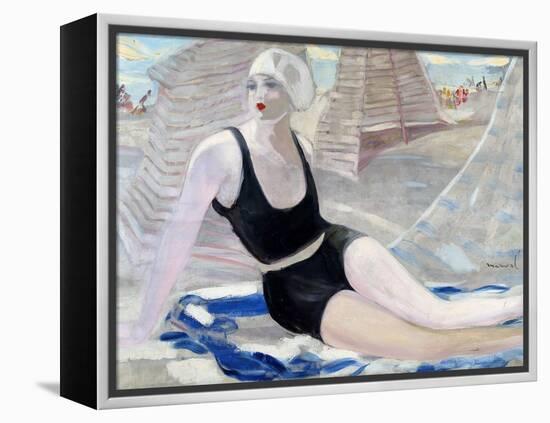 Bather in Black Swimming Suit-Jacqueline Marval-Framed Premier Image Canvas