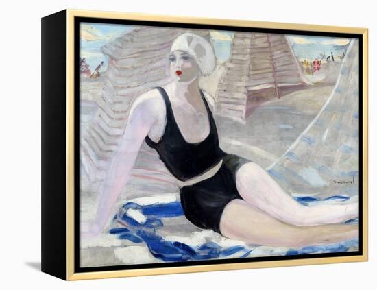 Bather in Black Swimming Suit-Jacqueline Marval-Framed Premier Image Canvas