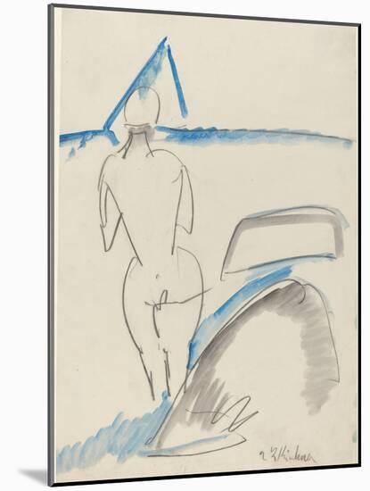 Bather on the Beach, 1912-13 (Black Crayon with Blue and Gray Wash)-Ernst Ludwig Kirchner-Mounted Giclee Print