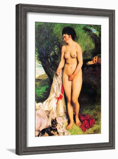 Bather with a Terrier-Pierre-Auguste Renoir-Framed Art Print