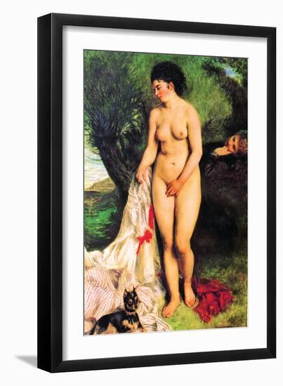 Bather with a Terrier-Pierre-Auguste Renoir-Framed Art Print