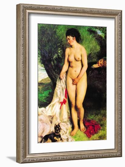 Bather with a Terrier-Pierre-Auguste Renoir-Framed Art Print