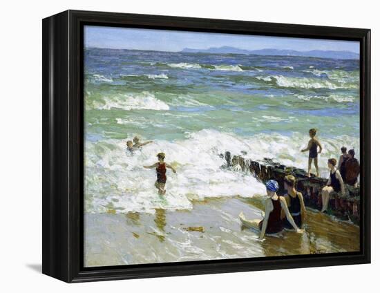 Bathers at Breakwater-Edward Henry Potthast-Framed Premier Image Canvas