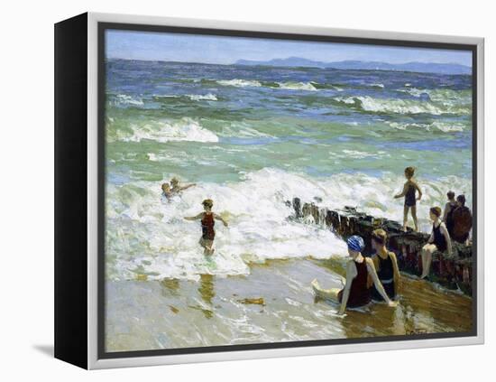 Bathers at Breakwater-Edward Henry Potthast-Framed Premier Image Canvas