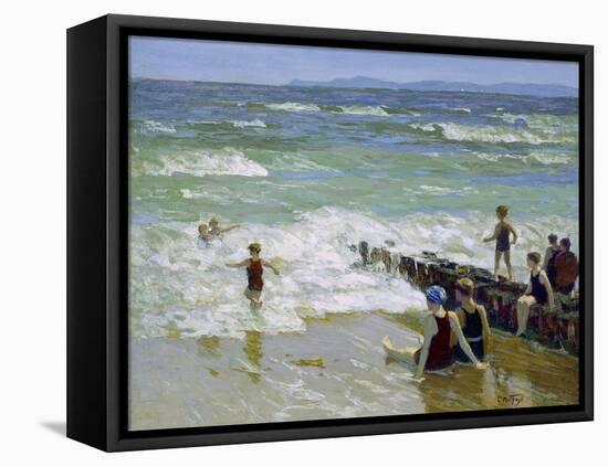 Bathers at Breakwater-Edward Henry Potthast-Framed Premier Image Canvas