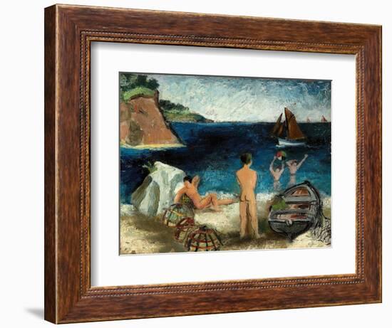 Bathers by the Sea, Treboul, 1930 (Oil on Board)-Christopher Wood-Framed Giclee Print