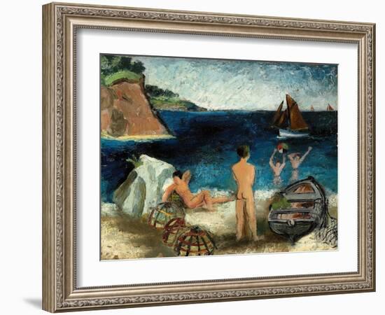 Bathers by the Sea, Treboul, 1930 (Oil on Board)-Christopher Wood-Framed Giclee Print