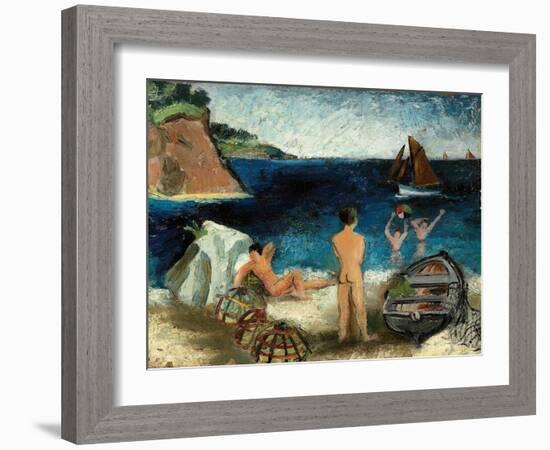 Bathers by the Sea, Treboul, 1930 (Oil on Board)-Christopher Wood-Framed Giclee Print