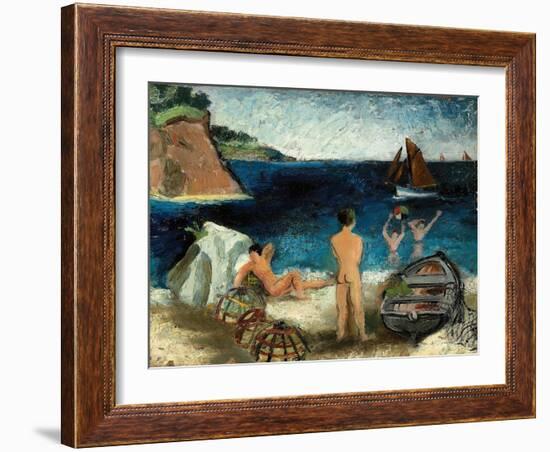 Bathers by the Sea, Treboul, 1930 (Oil on Board)-Christopher Wood-Framed Giclee Print