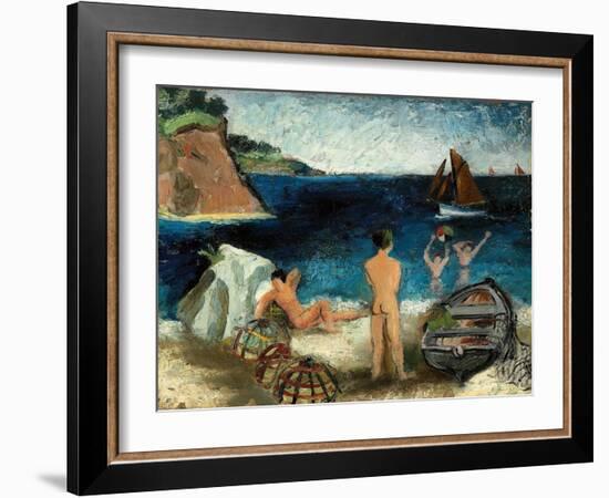 Bathers by the Sea, Treboul, 1930 (Oil on Board)-Christopher Wood-Framed Giclee Print