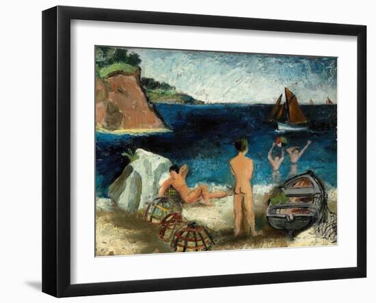 Bathers by the Sea, Treboul, 1930 (Oil on Board)-Christopher Wood-Framed Giclee Print