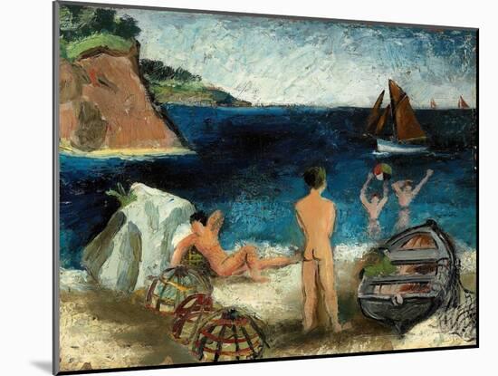 Bathers by the Sea, Treboul, 1930 (Oil on Board)-Christopher Wood-Mounted Giclee Print