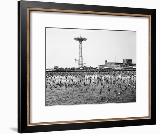 Bathers Enjoying Coney Island Beaches. Parachute Ride and Steeplechase Park Visible in the Rear-Margaret Bourke-White-Framed Premium Photographic Print