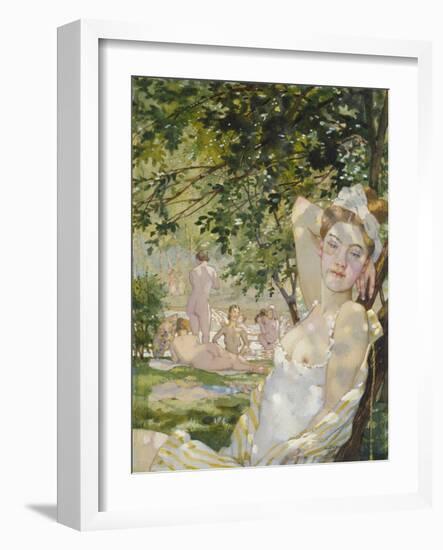Bathers in the Sun, 1930 (Watercolour and Bodycolour on Paper)-Konstantin Andreevic Somov-Framed Giclee Print