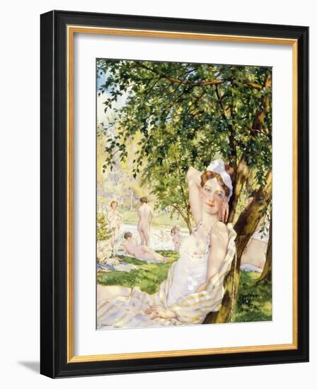 Bathers in the Sun, 1931 (Pencil and W/C on Paper)-Konstantin Andreevic Somov-Framed Giclee Print