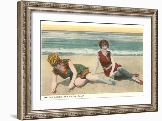 Bathers on the Beach, San Diego, California-null-Framed Art Print